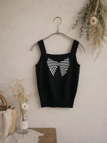 M'S GRACY 보더 리본 슬리브리스 니트 블랙 택 포함 새상품