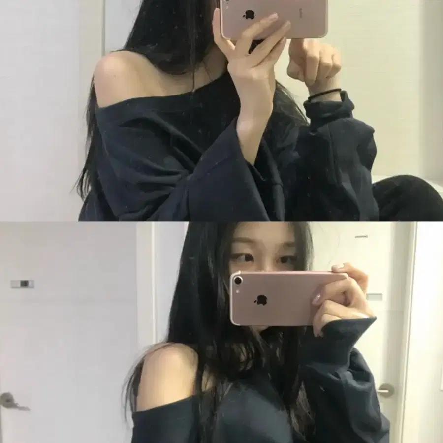 곤색 오프숄더 맨투맨
