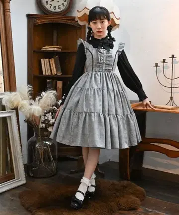axesfemmekawaii 아멜리아 오버롤 스커트 블랙 그레이