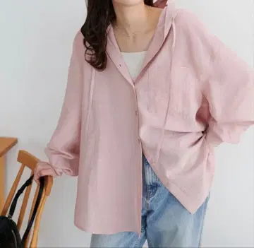택 포함 새상품 DISCOAT 디스코트 시어 모듬 후드 셔츠 핑크