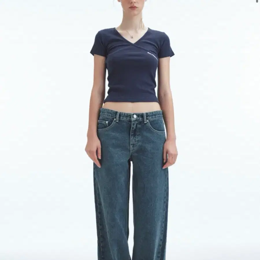 레스트앤레크레이션 WRAP HALF SLEEVE TOP - NAVY