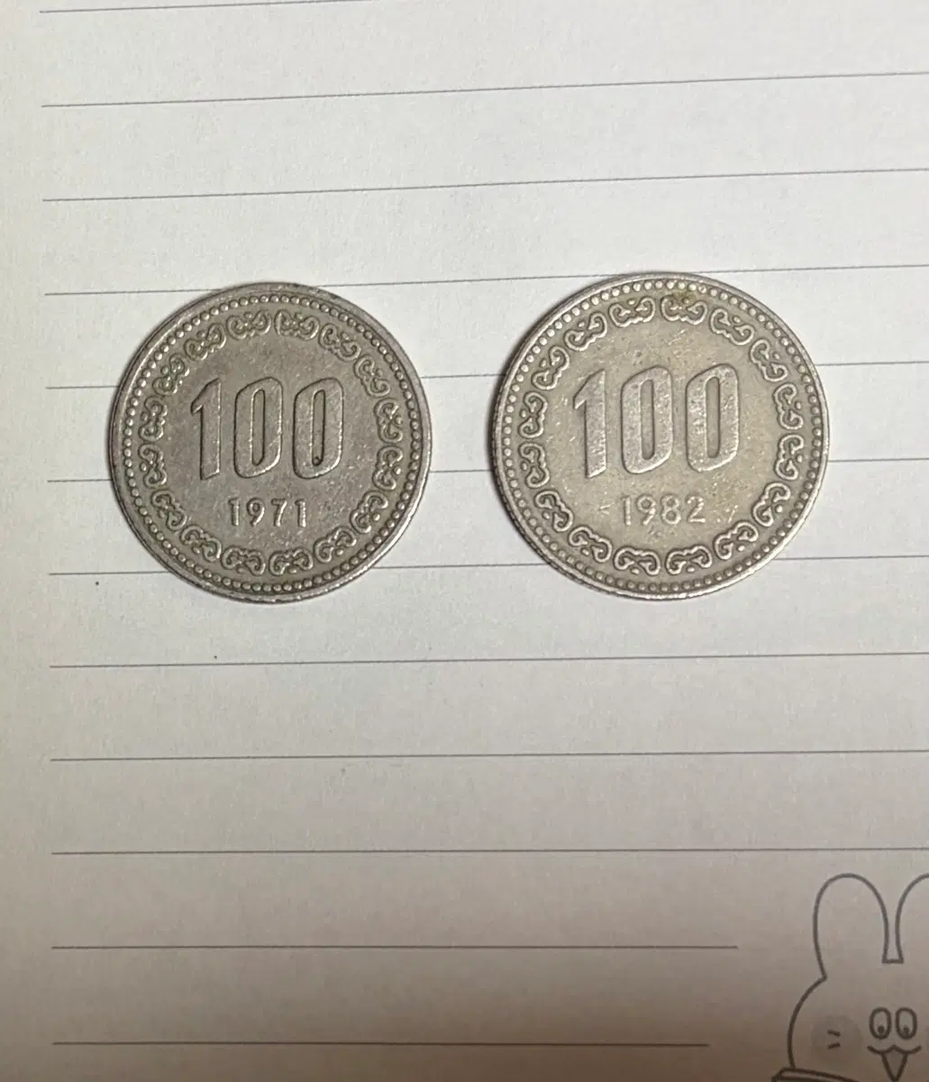 1971년도, 1982년도 100원 동전 (선제시)