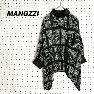 MANGZZI 올 패턴 하이넥 변형 7부 소매 블라우스 돌먼풍 (M) 화려함