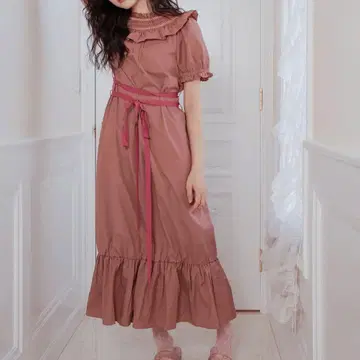 [ 샘플 ] Smocking waist ribbon maxi dress