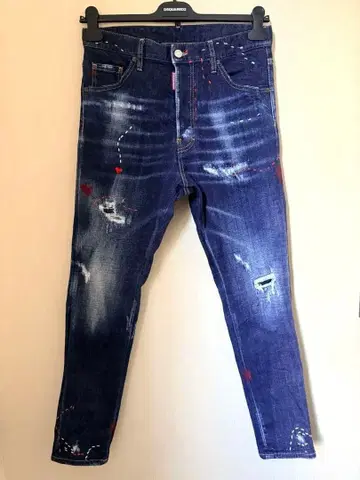 [ DSQUARED2 ] 데님 팬츠 페인트 하트 자수 스티치 가공 44