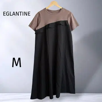 [에그랑티느] 프릴 절개 반팔 원피스 브라운 x 블랙 루즈핏