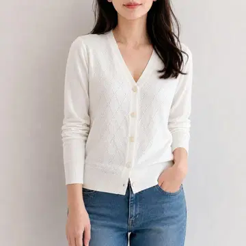 컨디션 최상 존스메들리 영국제 코튼 시스루 니트 가디건 화이트