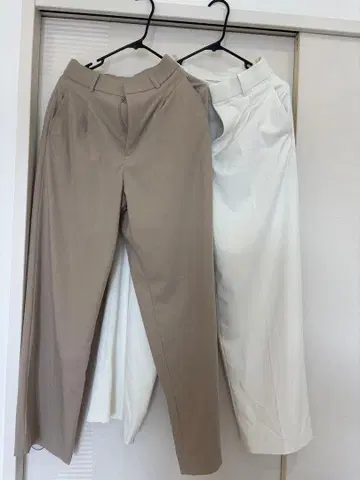 베이지 와이드 팬츠 화이트 와이드 팬츠 2장 세트