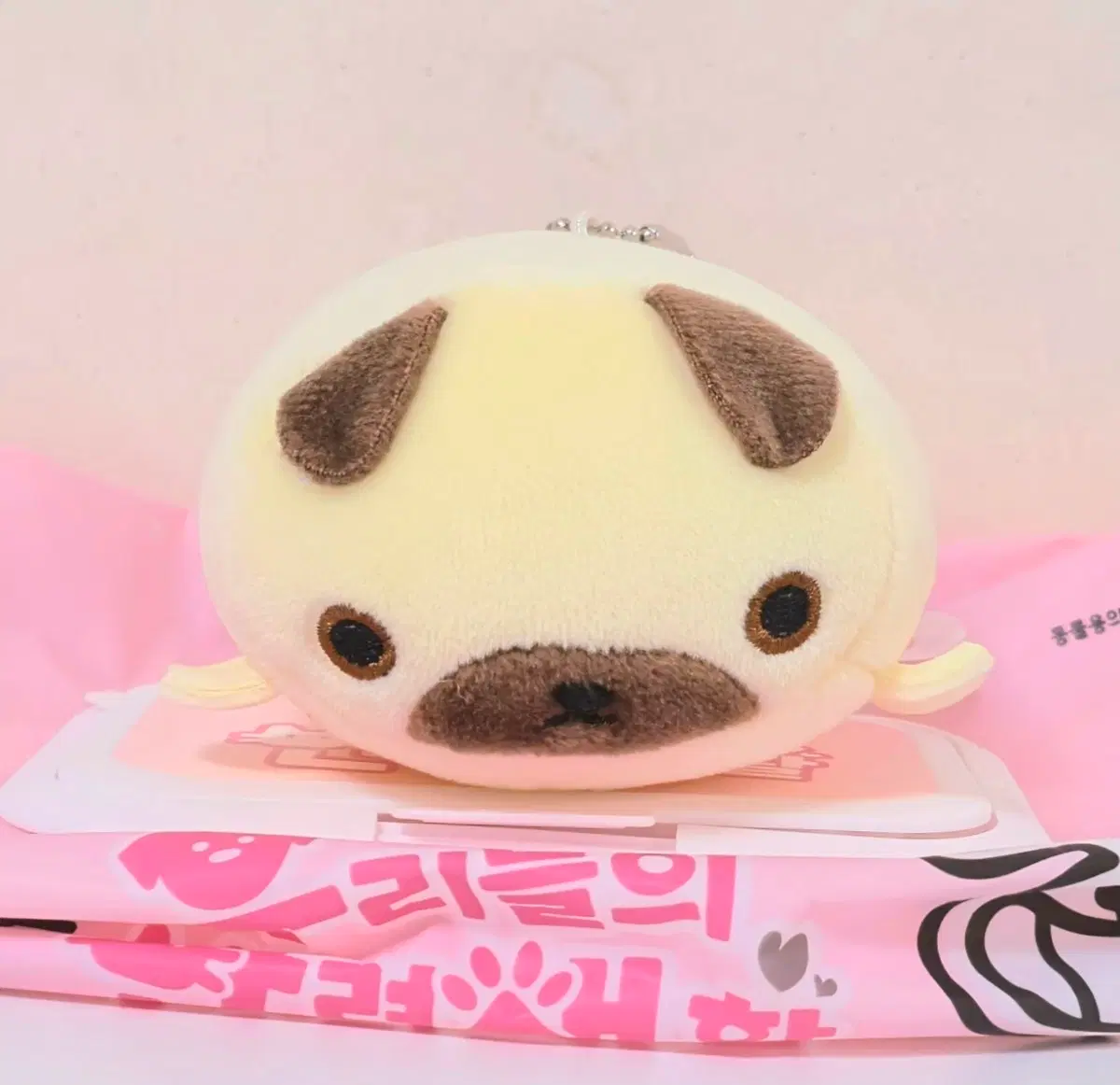 고전 빈티지 초코 묻은 모찌 강아지 엎드린 누운 마스코트 인형 키링
