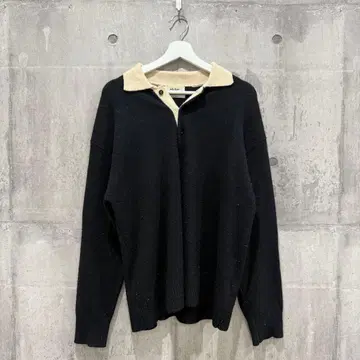 미라 오웬 24AW 울 혼방 카라 보더 라거 니트 블랙 라메 프리