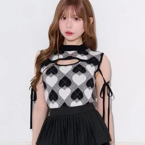 apres jour 아프레 주르 하트 아가일 슬리브리스 니트