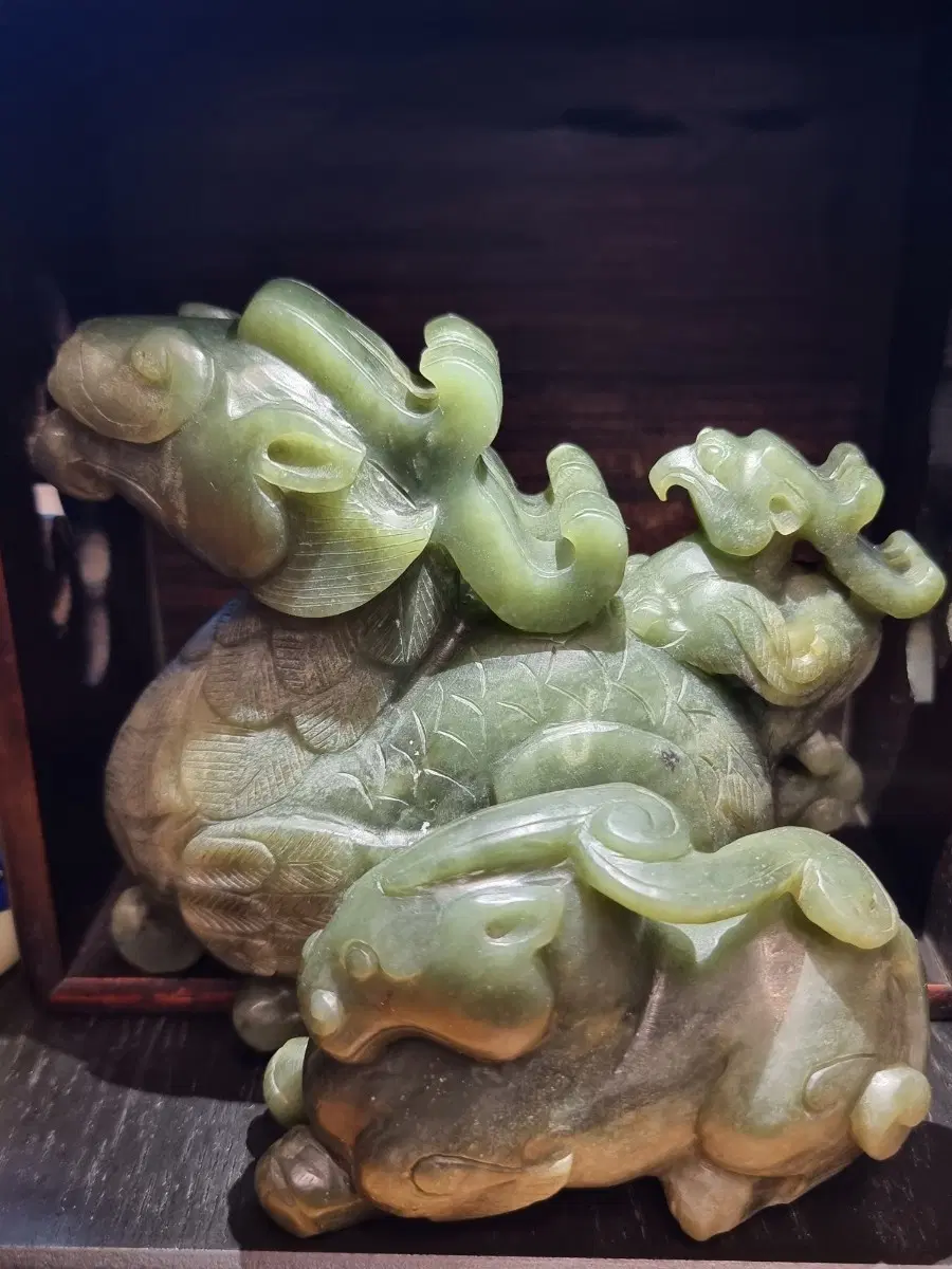 희귀품 청옥 용 조각품 오래된 옥 비휴