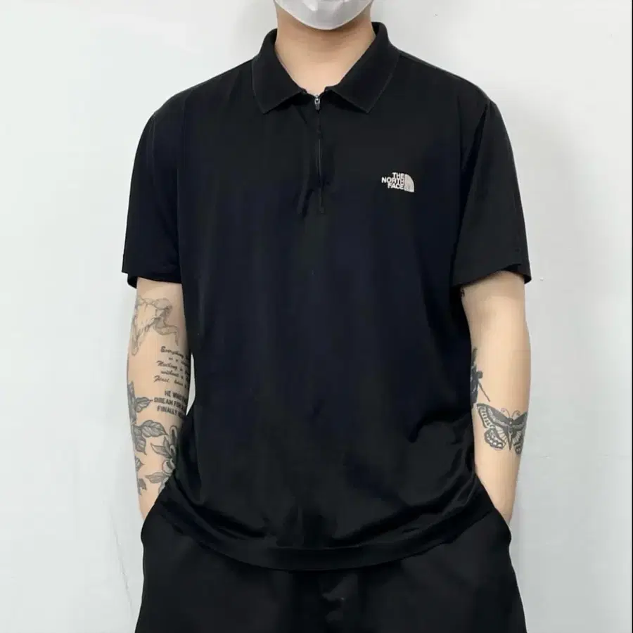 노스페이스 플라이트 블랙 나일론 반집업 반팔 PK