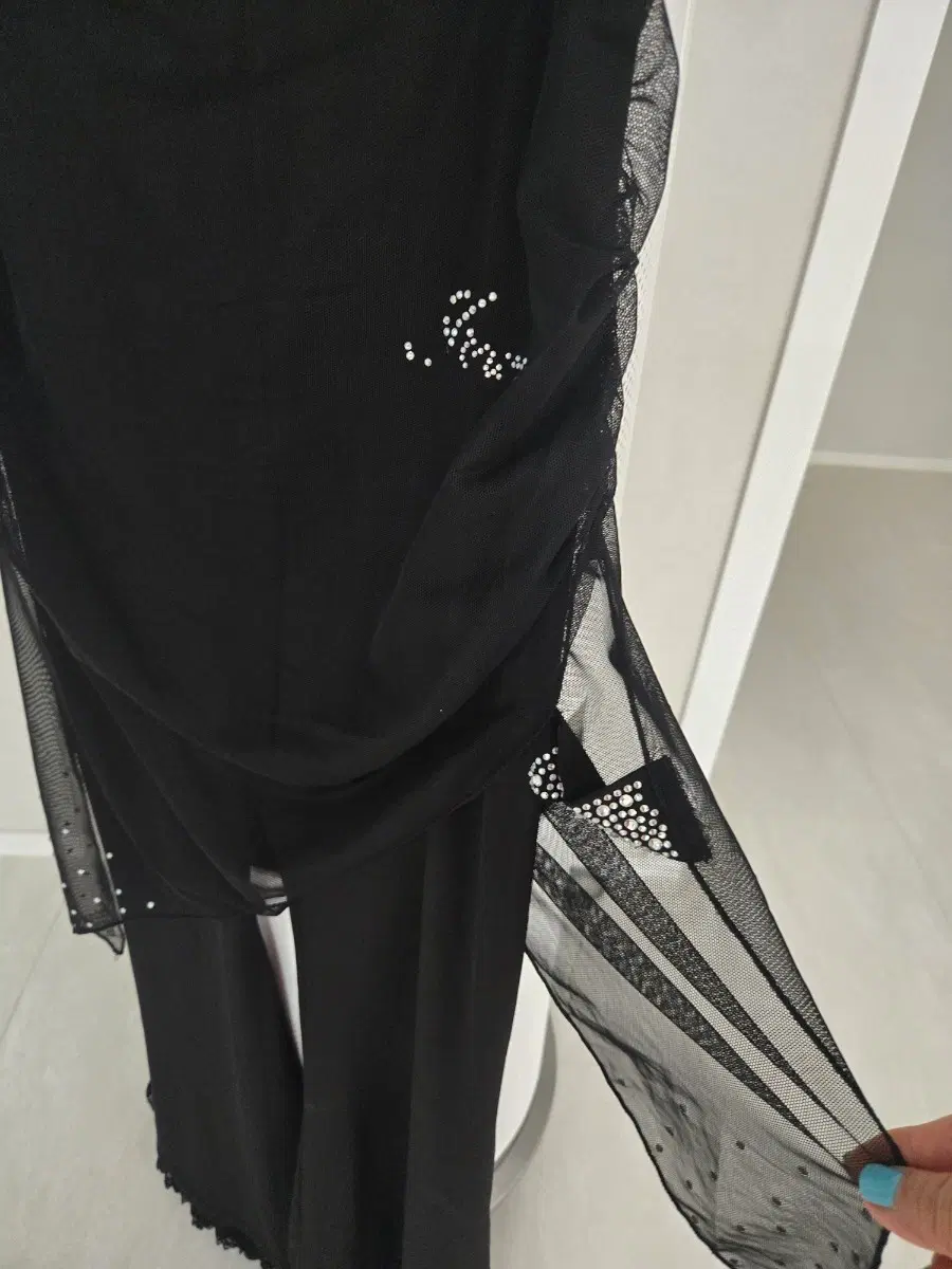 블랙 시스루 큐빅 댄스복 바지