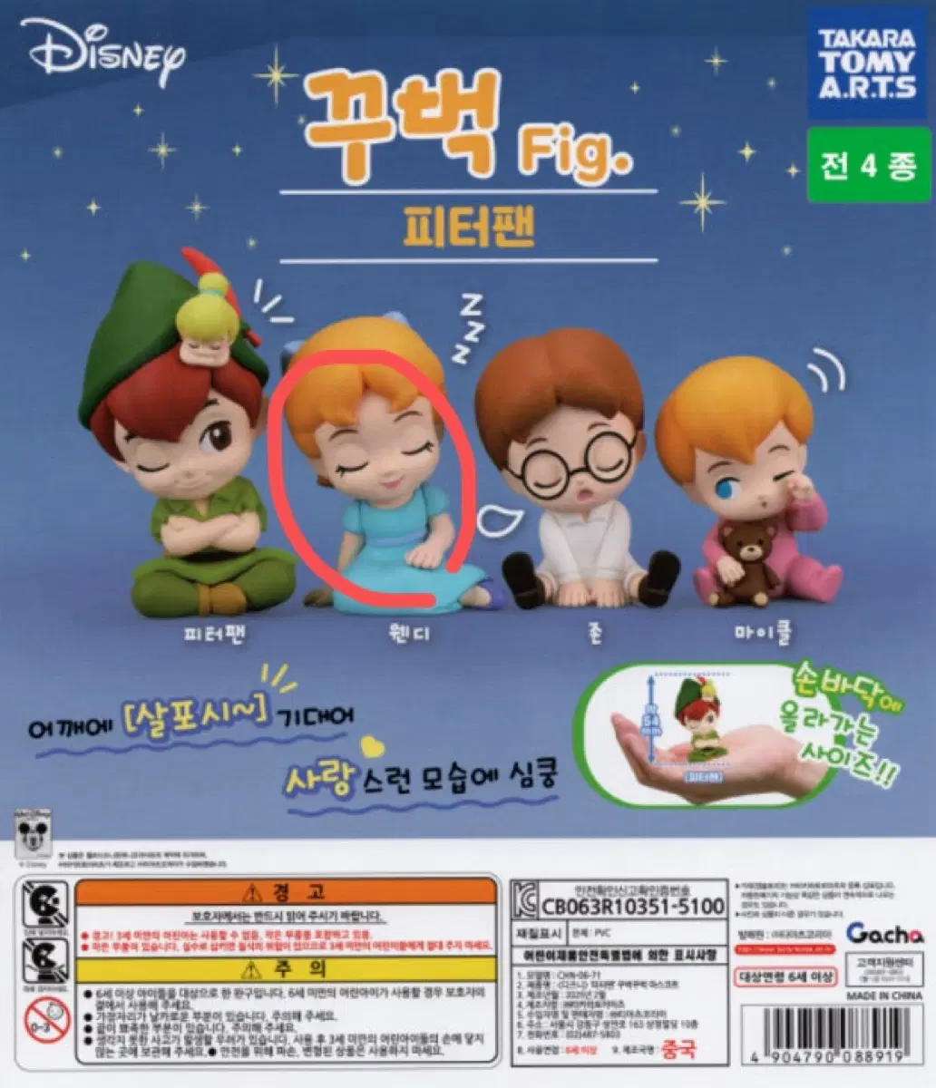 [미개봉] 디즈니 피터팬 꾸벅 피규어 가챠 웬디 (교환가능)