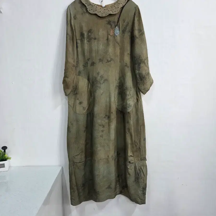 천연염색인견빈티지 패턴 원피스 날씬95