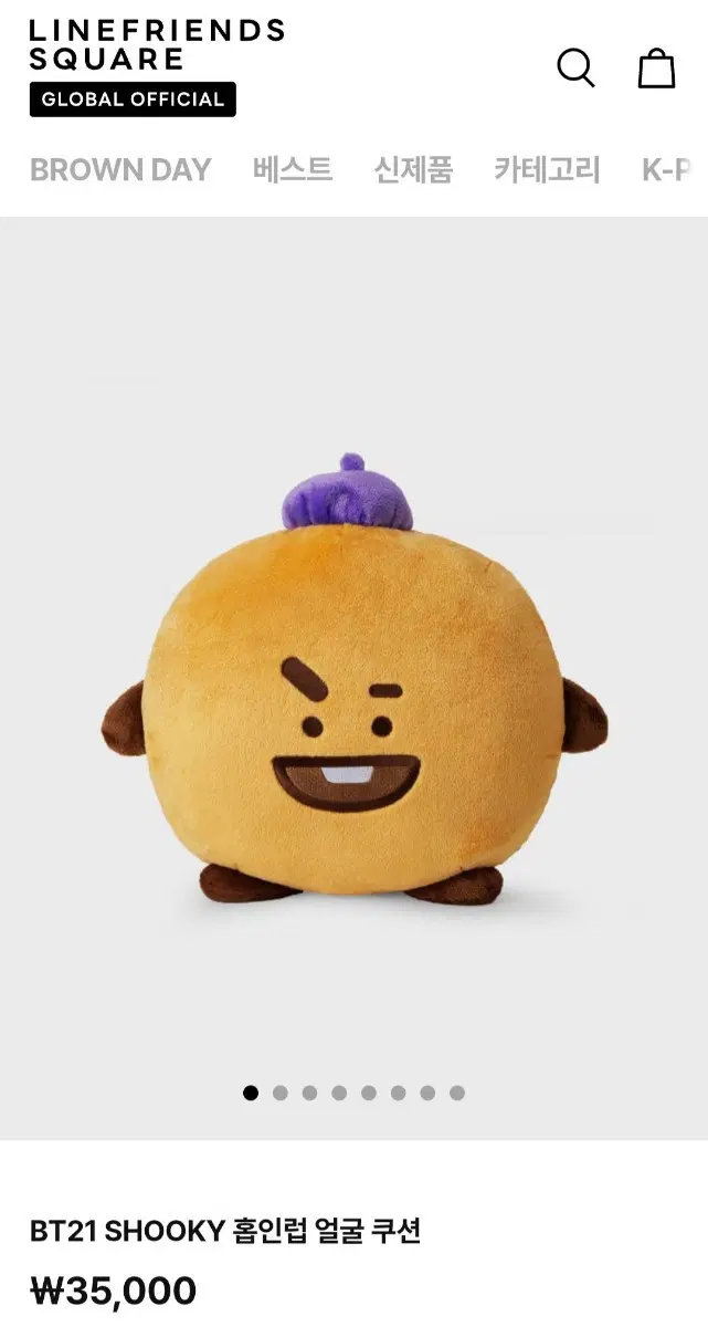 BT21 슈가 슈키 홉인럽 얼굴 쿠션