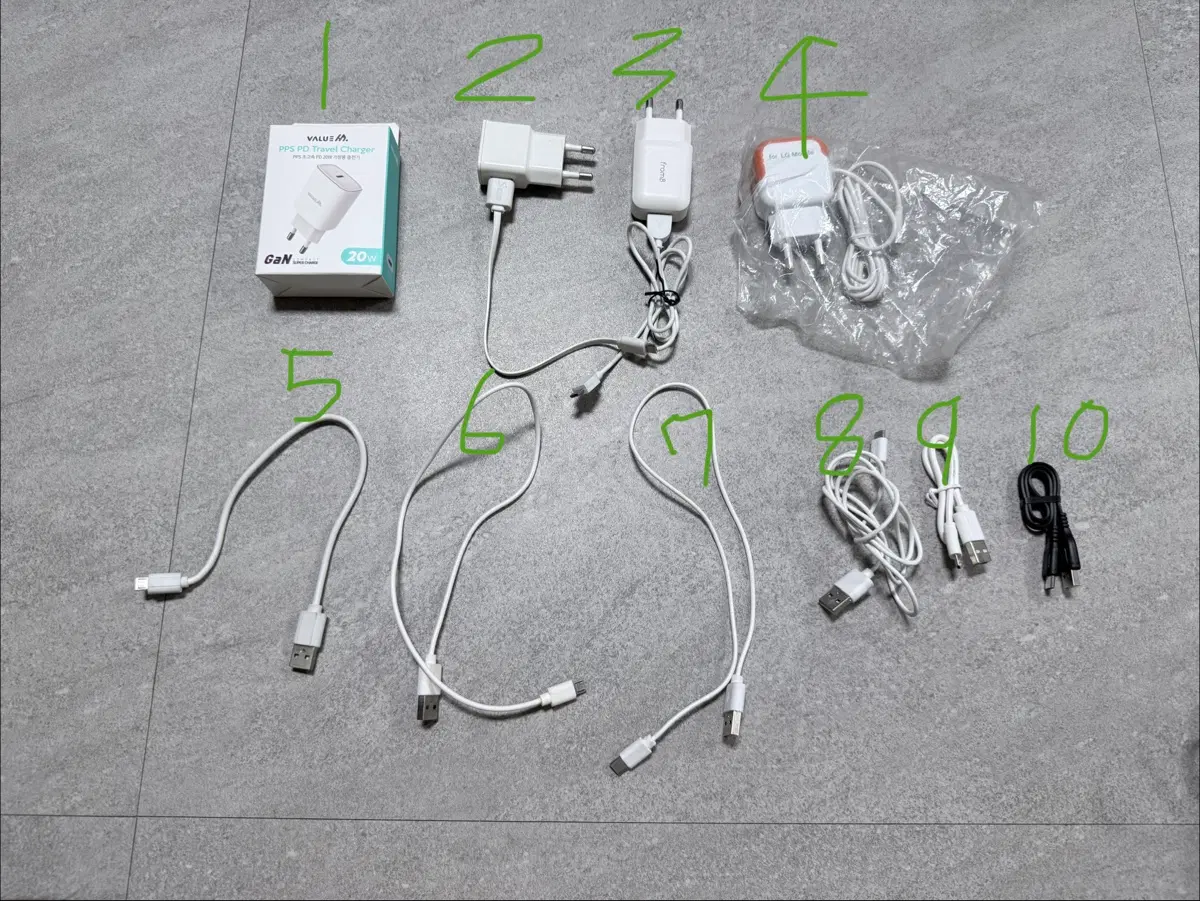 각종 충전기 선/케이블, 어댑터 USB, 5핀, C타입