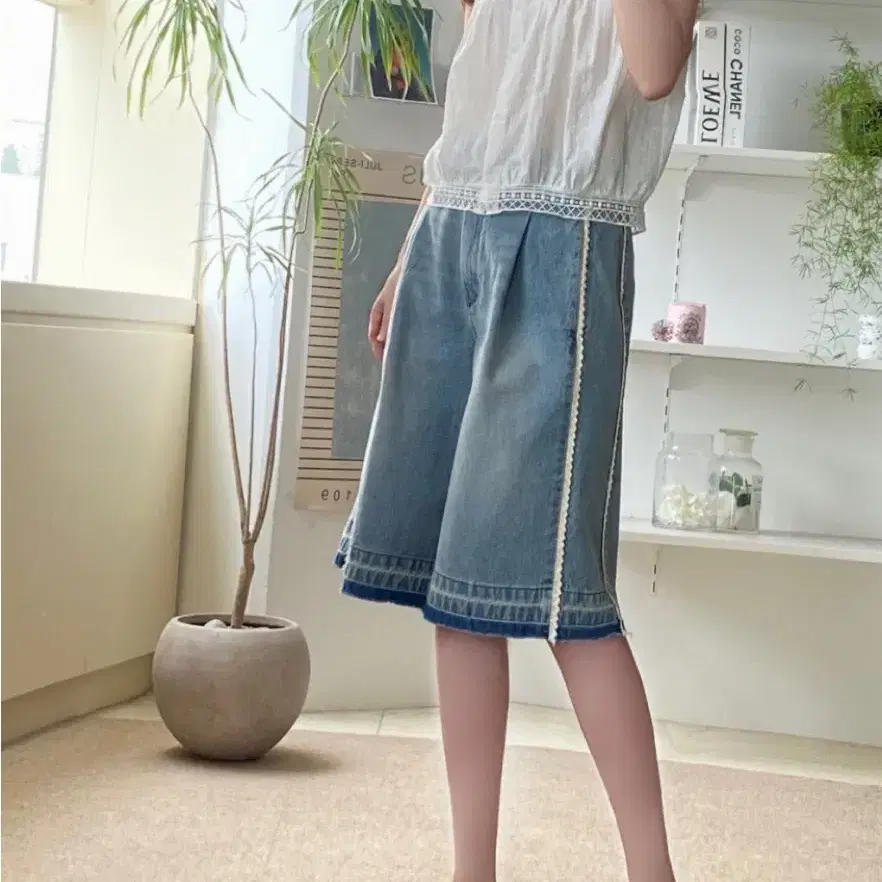 리리끄 데님 버뮤다 트리밍 팬츠 청반바지