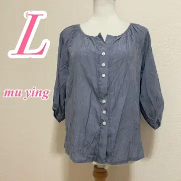 Mu Ying 블라우스 블루 L 사이즈 깔끔한 코디 7부 소매 캐주얼