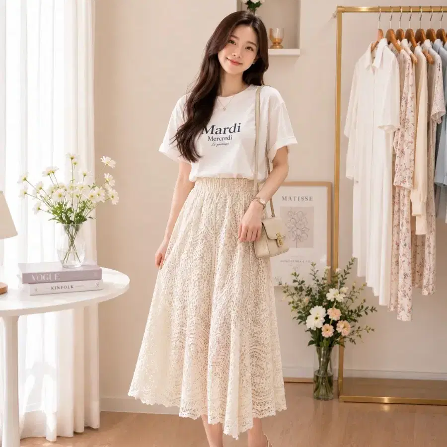아이보리 롱 스커트