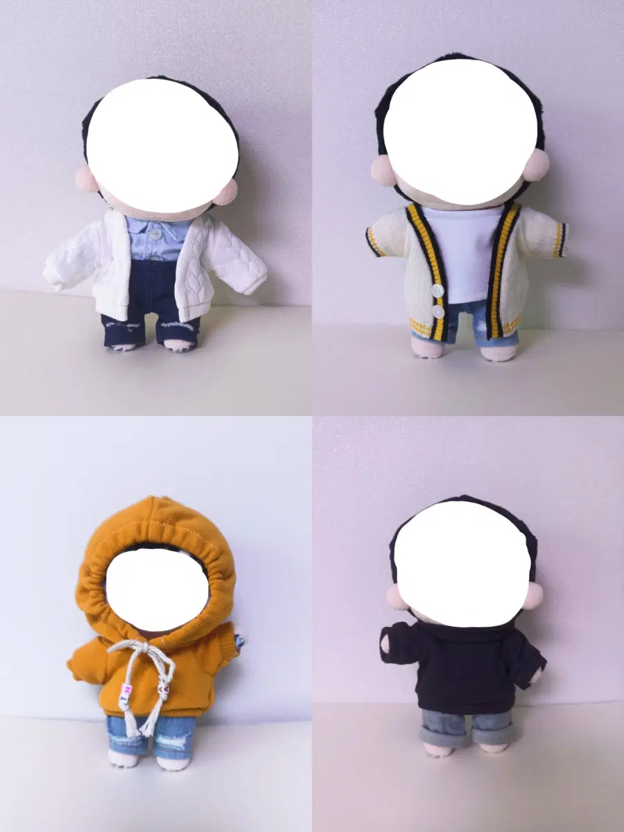 20cm 20깅 솜인형옷 기본템 청바지 흰티 셔츠 목폴라 후드티 가디건