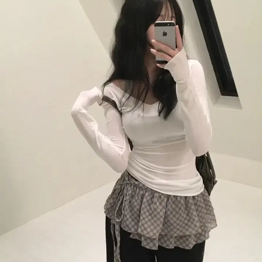 에이블리 리즈리버 프레피 레이어드 랩 레이어드 스커트 체크 진베이지