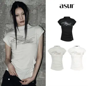 asur 하이넥 로고 프린트 T셔츠
