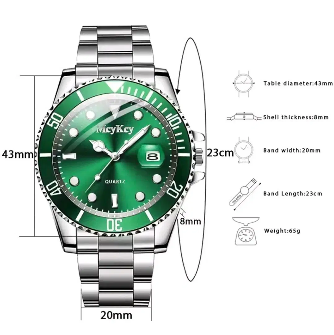 쿼츠 그린 색상 남성 시계 43mm