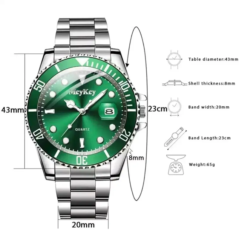 쿼츠 그린 색상 남성 시계 43mm
