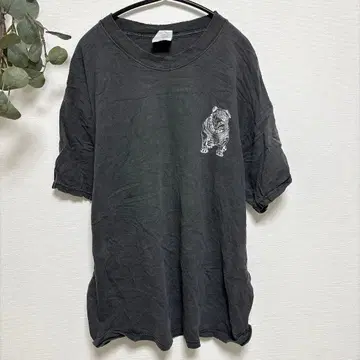불독 애견 T셔츠 크루넥 반팔 불독 패턴 블랙 면 스트릿