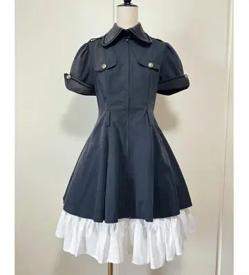 ATELIER BOZ 밀리터리풍 반팔 미니 원피스 블랙 x 화이트