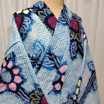 유카타 아리마츠/나루미 시보리 옅은 파랑 바탕에 핑크와 옐로우 컬러의 해바라기