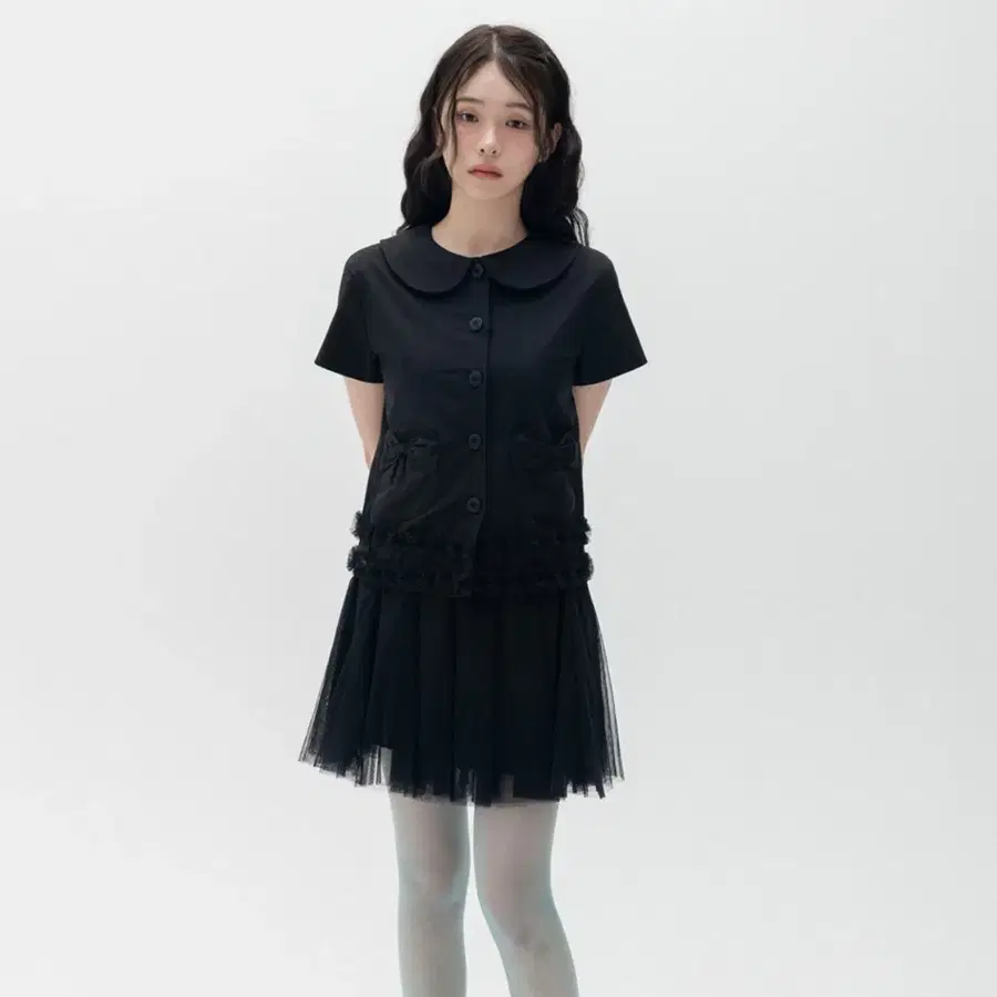 하이스쿨디스코-라운드카라 리본포켓 블라우스 블랙