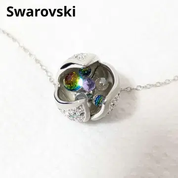 새상품급 Swarovski 목걸이 꽃 그린 컬러풀 실버 빅 사이즈