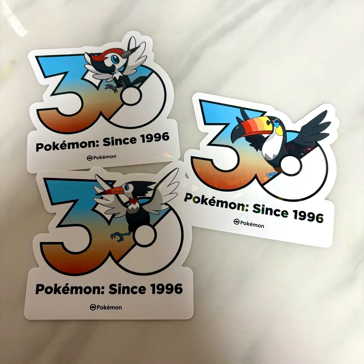 포켓몬 30주년 기념 스티커 3종 콕코구리 크라파 왕큰부리