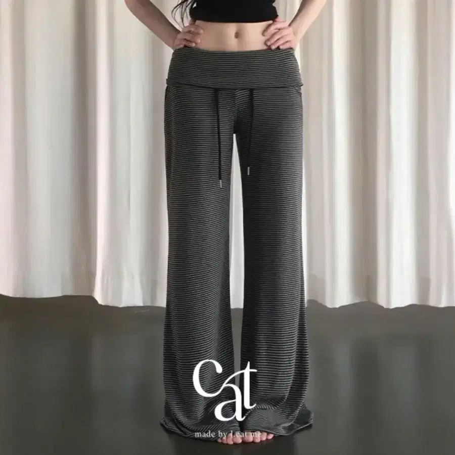 여름바지 핀터st [ MADE : 뱃살커버 / 말라핏 / 잠옷급편안함 ] 소엘 폴딩 단가라 줄지 스트링 롱 와이드 팬츠