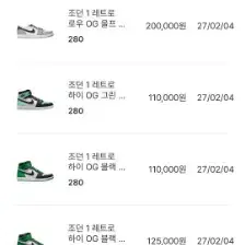 조던 1, 팔라스 280~285 다수