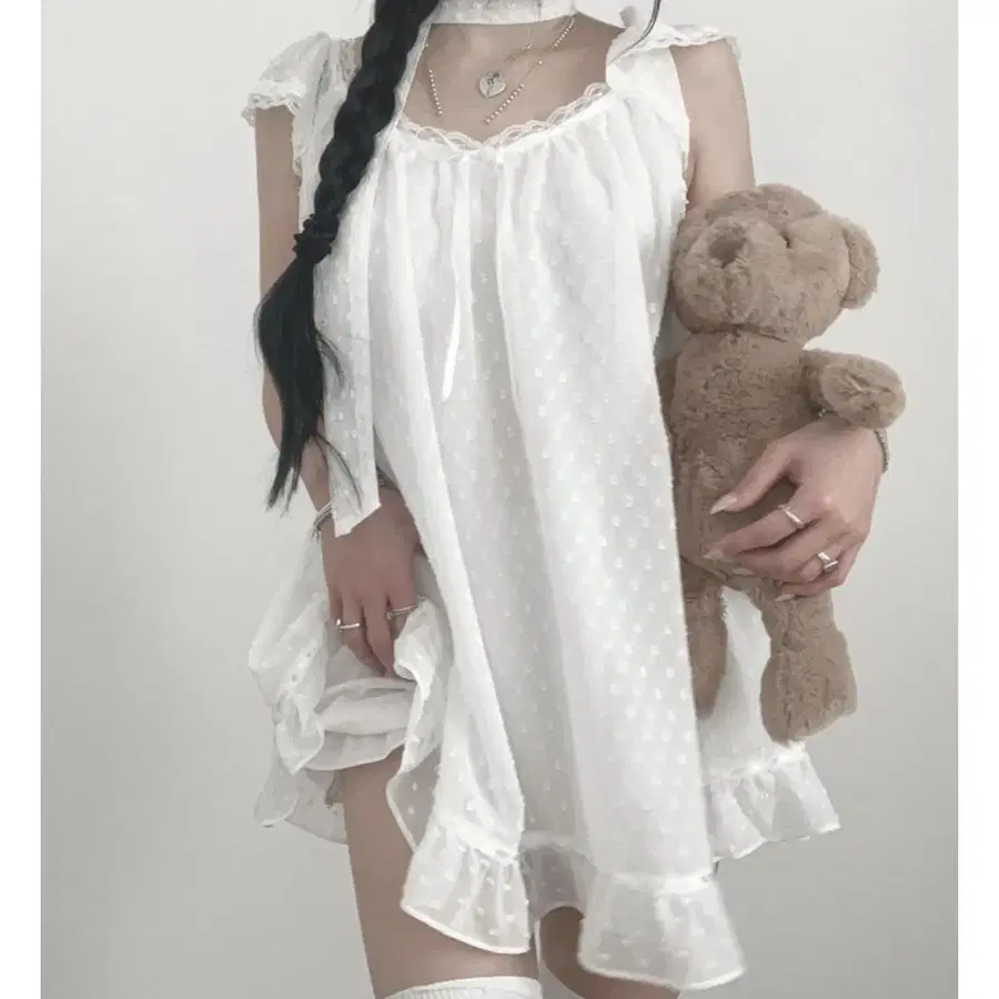엔젤넘버555 Dot Lace Blouse (scarf set)