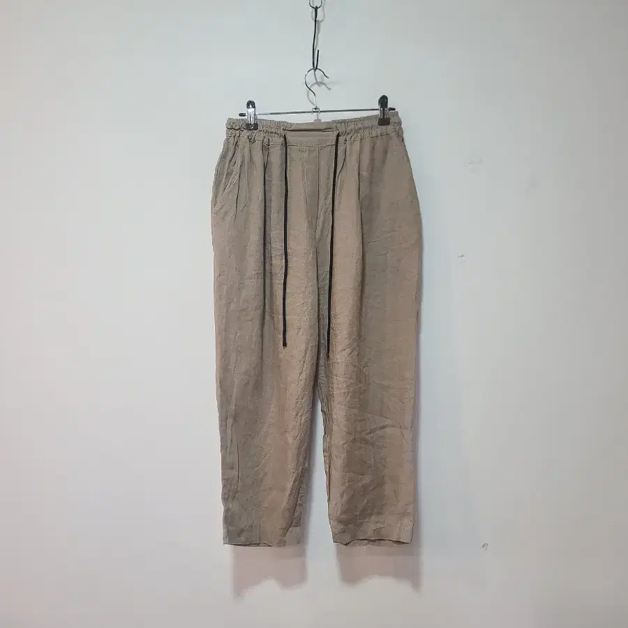 면바지 베이지색 와이드 스트링 팬츠