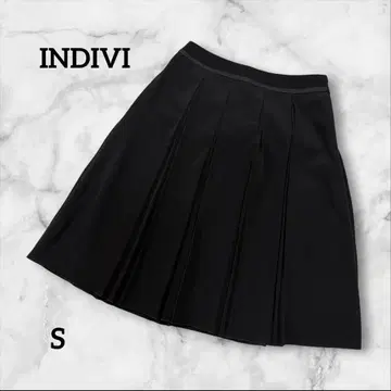 INDIVI 블랙 검정 플레어 스커트 무릎 기장 플리츠 S 사이즈