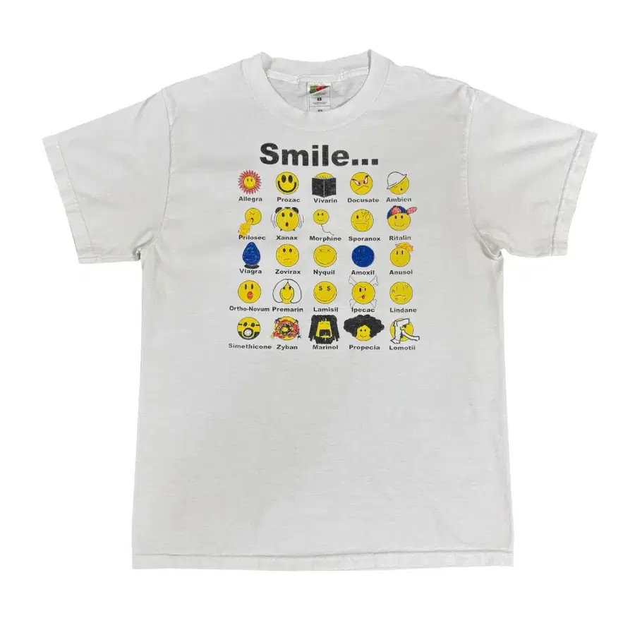 빈티지 90s Smile Drug 스마일 약물 그래픽 유머 티셔츠