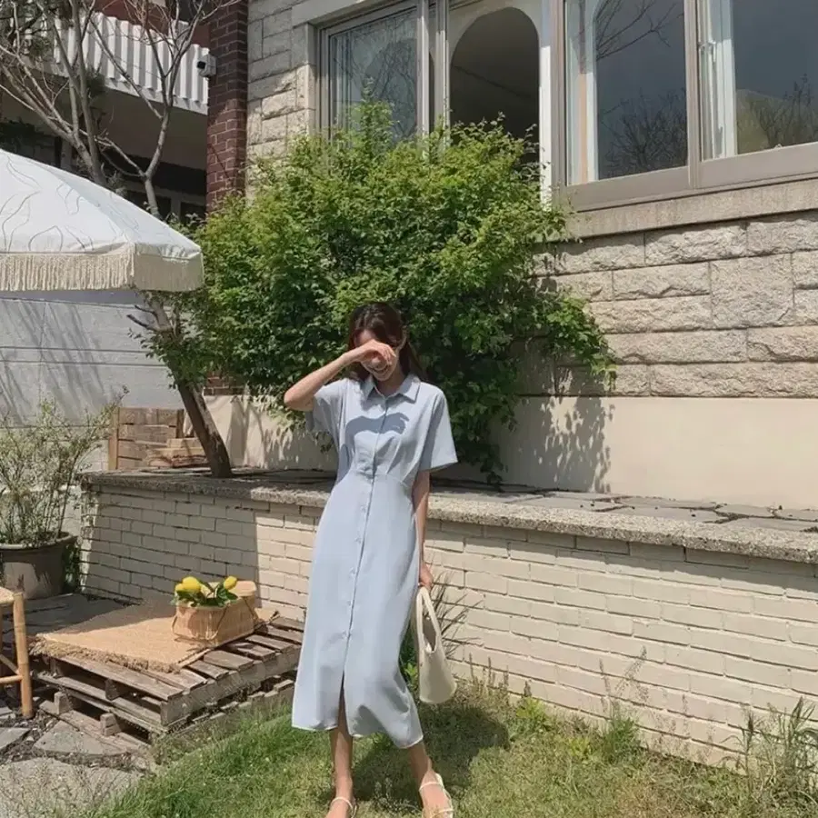 (미개봉, 새상품) 체리코코 로안 핀턱 원피스 휴양지룩 하객룩 상견례룩 스카이블루 색상