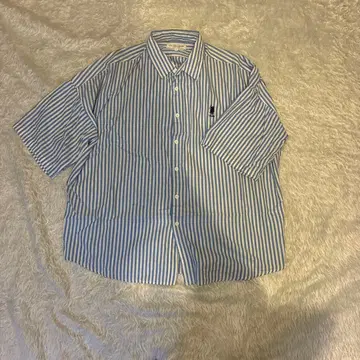 U.S. POLO ASSN. 반팔 셔츠 L 블루 x 화이트 스트라이프