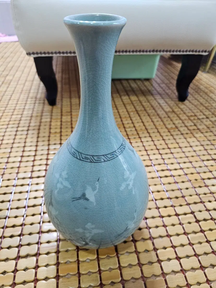 청자 화병 학문양 앤틱 꽃병