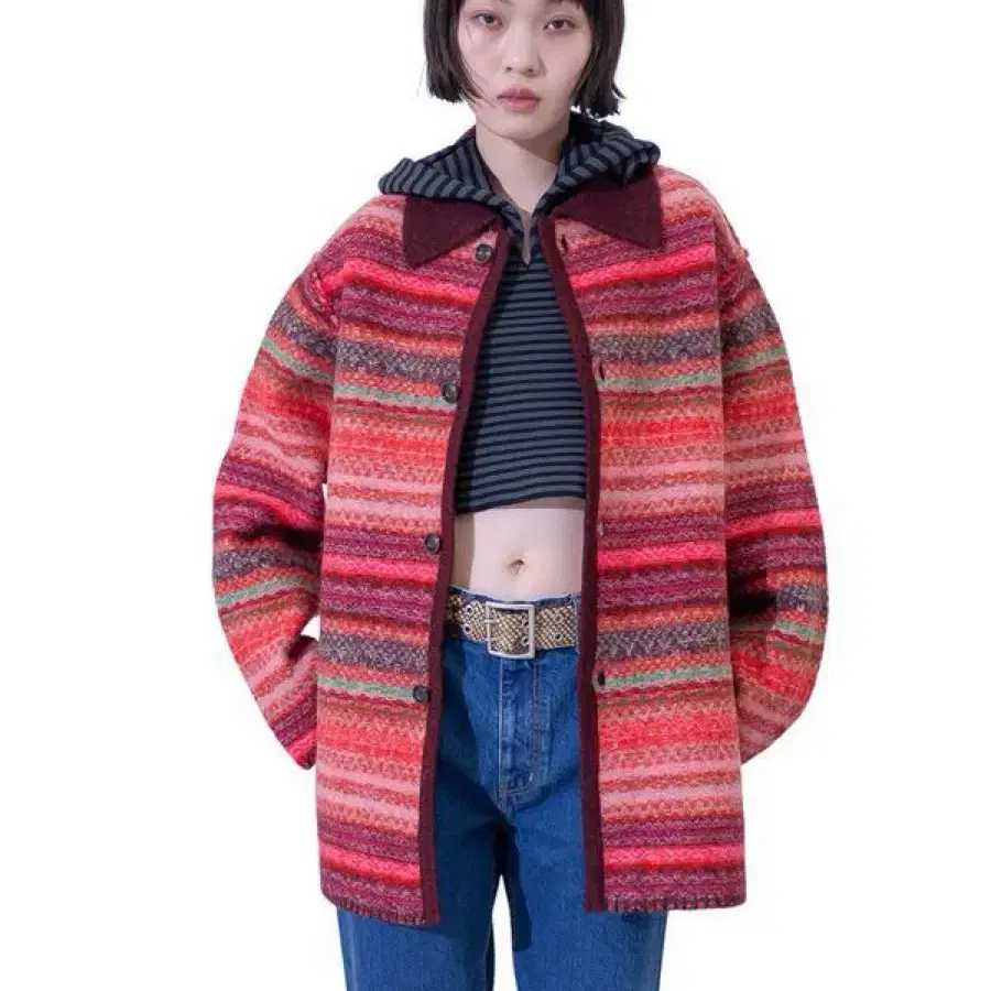 퍼버즈 블랭킷 보더 울코트/레드