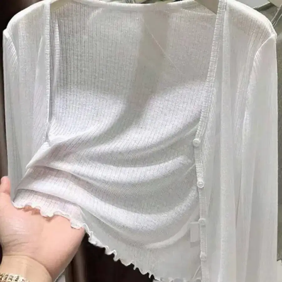 화이트 여름 프릴 골지 가디건