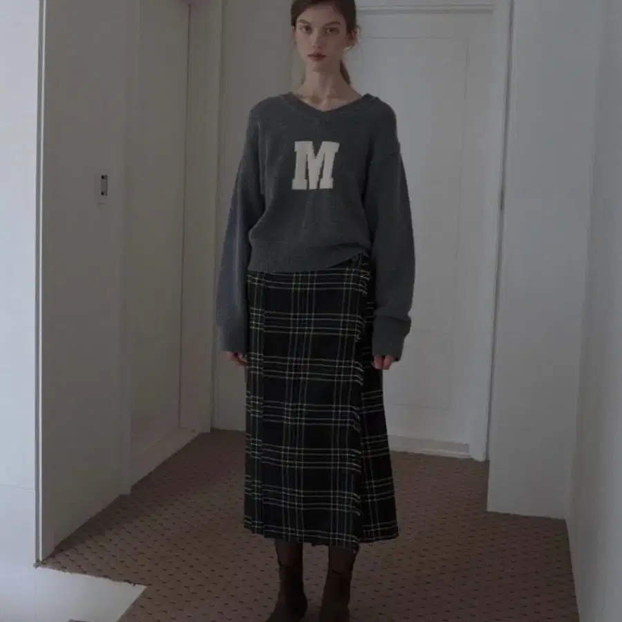 스무드무드 체크 스커트 Smoothmood Kilt Check Fringe Wrap Skirt