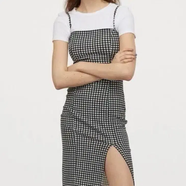 H&m 깅엄 체크 슬릿 원피스