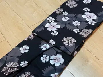 유카타 오비 세트 블랙 베이스 벚꽃 패턴 만들기 오비 포함 여성용 프리 사이즈